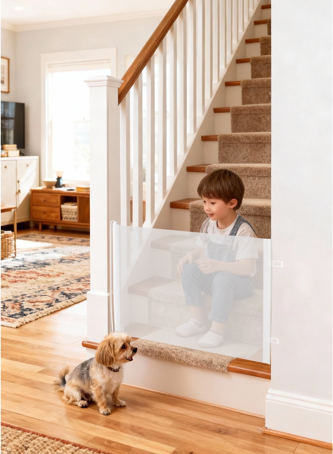 2-Pack Extra Wide Retractable Safety Gates for Children and Pets | 60" W × 31" H | Indoor & Outdoor Use Baby Safety Gate, Child Gate, Pet Gate | Suitable for Doorways, Decks, Porches, Hallways, Patios – White